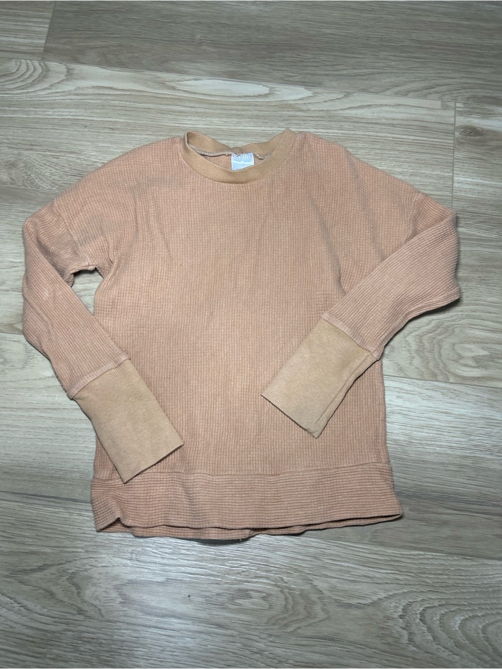 Kids Long Sleeve Ribbed Top in Peach - Picture 3 of 5